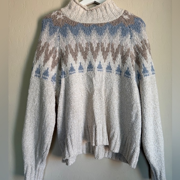 American Eagle Fair Isle Fisherman Cream Oatmeal Women’s Sweater Large - Picture 7 of 12